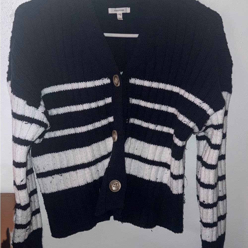 Maurices Black and White Cardigan Sweater Nautical Stripes